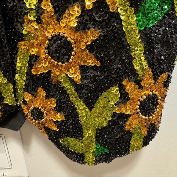 Vintage Sequined Sunflower Boho Hippie Vest 90s Floral Feminine Size Small - Picture 9 of 13